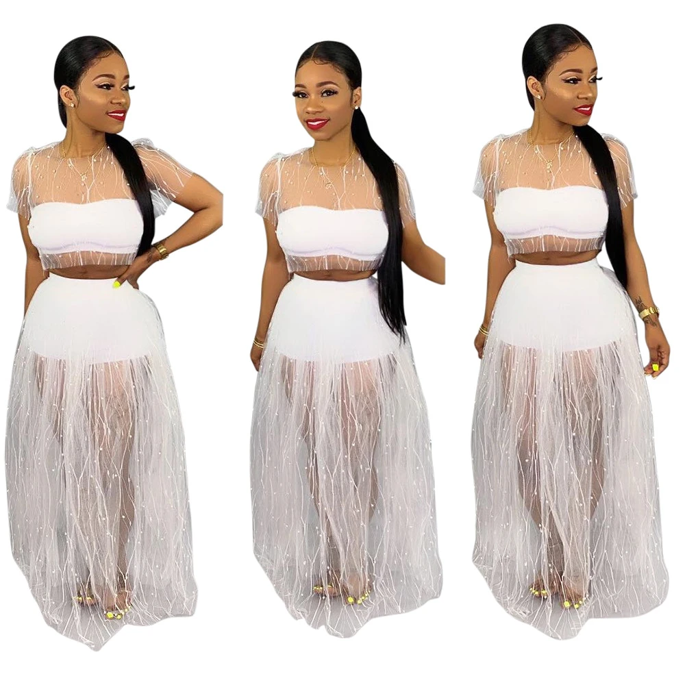 white matching skirt set