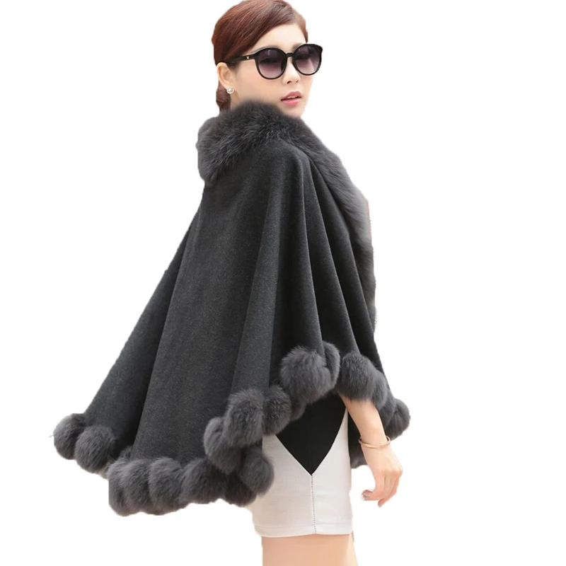 Женский настоящий кашемировый бренд Fox Fur Trim накидка/пальто/верхняя одежда/вечерние свадебные зимние 4 цвета