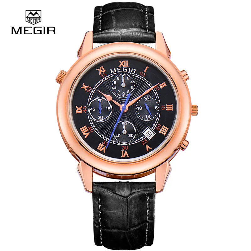 

MEGIR New Watch Men Waterproof Roman Digital Military Wristwatch Genuine Leather Men Quartz Watches Clock Male Bayan Kol Saati
