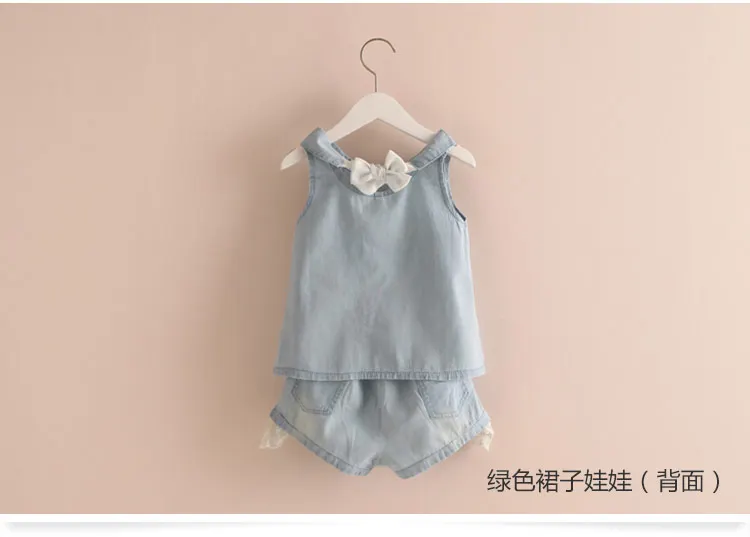 Girls Clothes 2018 Summer Casual 2-10 Years Old Kids Little Baby Cartoon Girl T Shirt+Shorts 2 Piece Lace Denim Blue Suit Set (9)