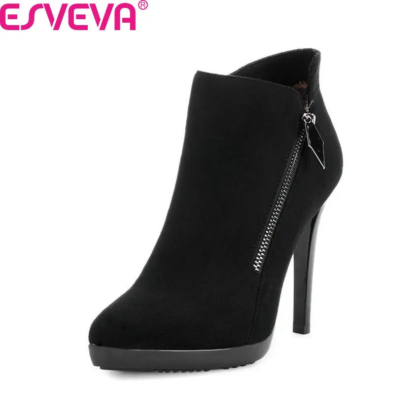 

ESVEVA 2018 Scrub Women Boots Thin Heels Autumn Spring High Heels Ankle Boots Fashion Pointed Toe Ladies Boots Shoes Size 34-39