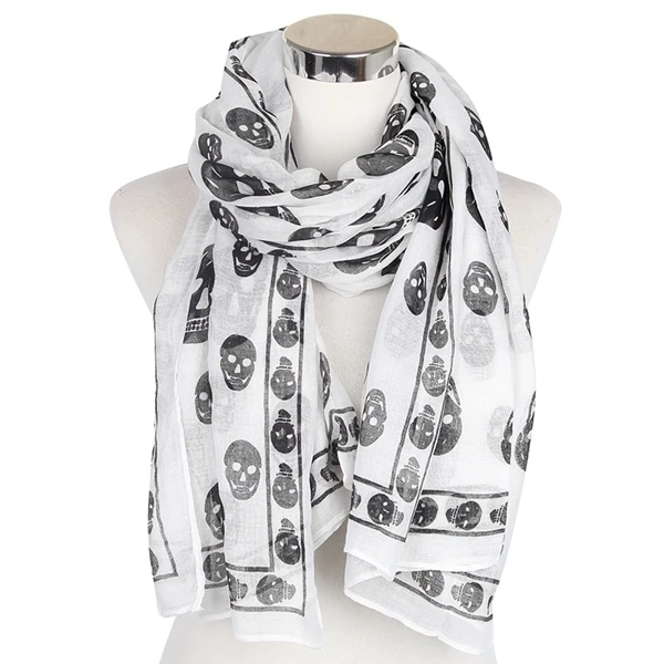 WINFOX модный черно-белый шарф с черепом для женщин и девушек - Цвет: Белый
