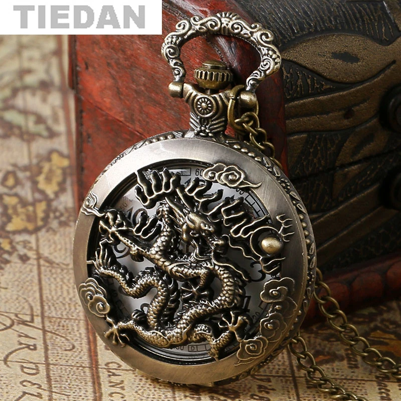TIEDAN Brand Vintage Antique Chinese Zodiac Dragon Pocket & Fob Watches