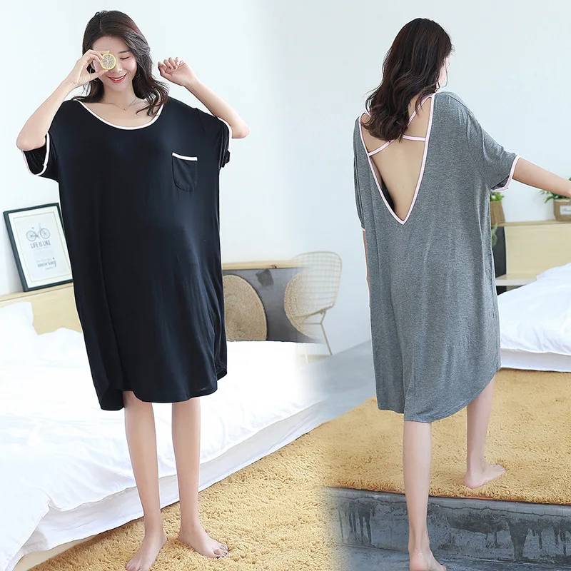 

2019 Plus Size Maternity Clothes Short Sleeve Loose Modal Backless Women Nightdress Pregnancy Women Dress Soft Summer Dress