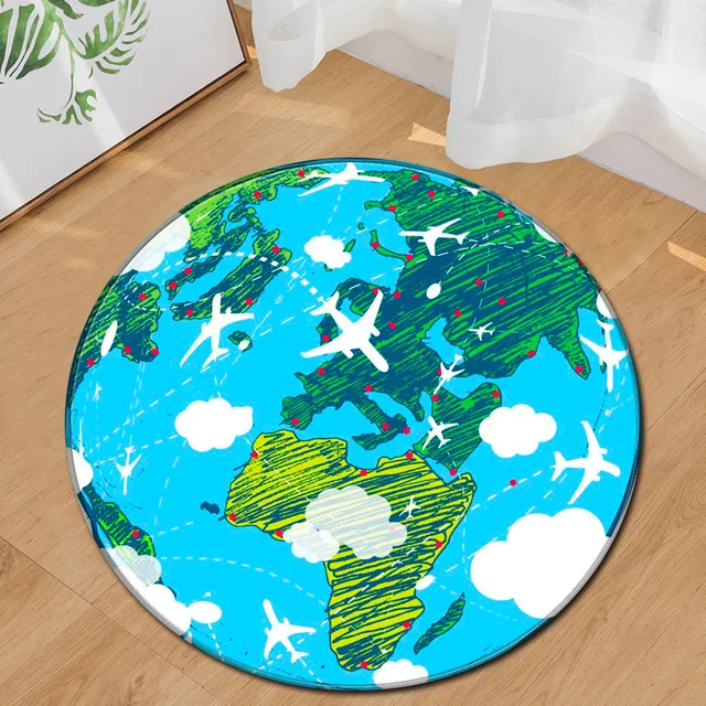 Moon Round Carpets Kids Room Printed Earth Planets Mat Anti Slip Moon Round Carpets Kids Room Printed Earth Planets Mat Anti Slip Circular Floor Rugs Computer Chair Mats Decor New Year