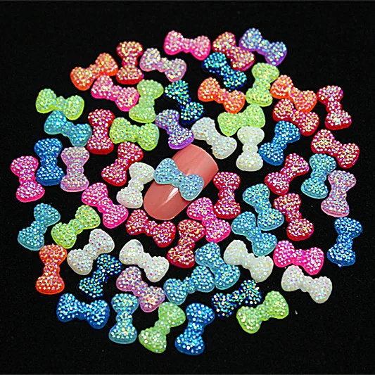 

200pcs 13*7mm Neon Glitter AB Resin Rhinestone Bowknot Flatback Cabochon DIY Nail Decoration