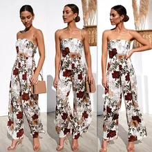 Sexy off shoulder Strapless women jumpsuit romper Elegant Floral print jumpsuit long Summer wide leg lady playsuit overalls 2019 Sexy off shoulder Strapless women jumpsuit romper Elegant Floral print jumpsuit long Summer wide leg lady playsuit overalls 2019