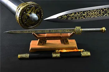 

High Quality Chinese Sword Han Jian High Manganese Steel Black GILT Blade Metal Handle Ebony Sheath