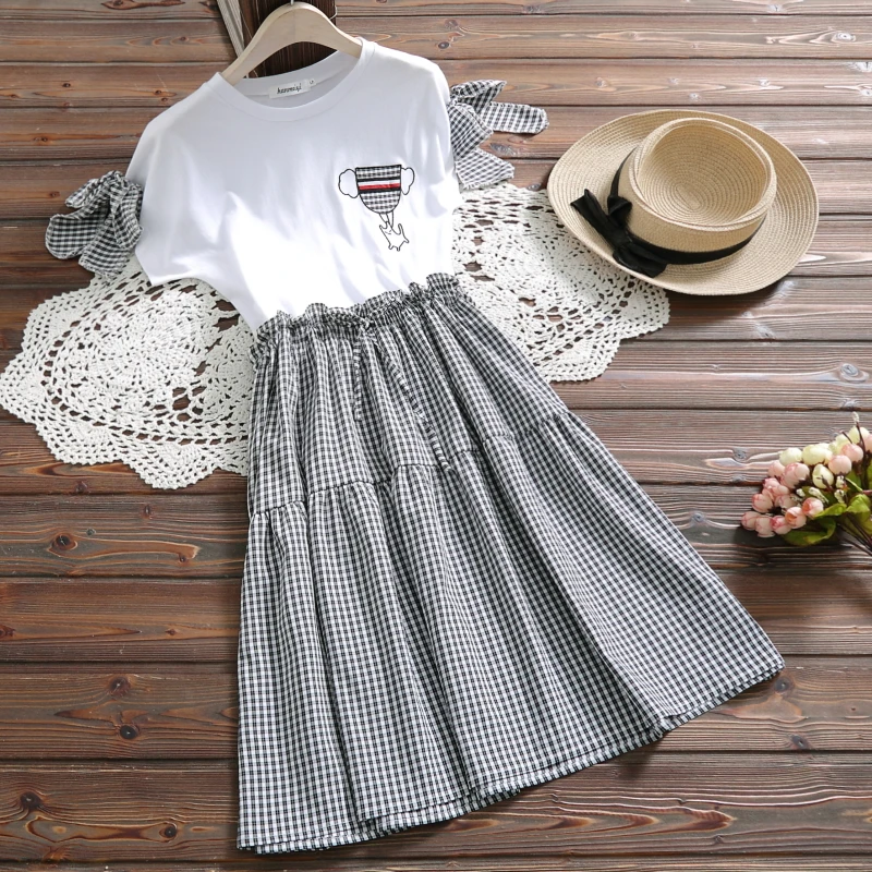 

Mori girl cute plaid dress new summer fashion korea style O-Neck short sleeve vintage sweet dress