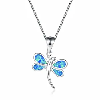 

Bijoux Drop Shipping 925 Sterling Silver Blue Opal Butterfly Pendant Necklaces Animal Jewelry