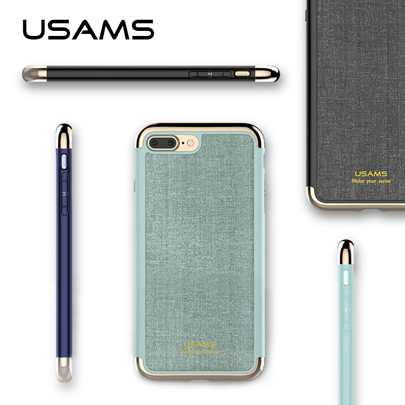 

For iphone 7 & iphone 7 Plus Cover Case USAMS Elegant Series Plating PC+PU Three-splicing anti-knock Back Case for iphone7 cover