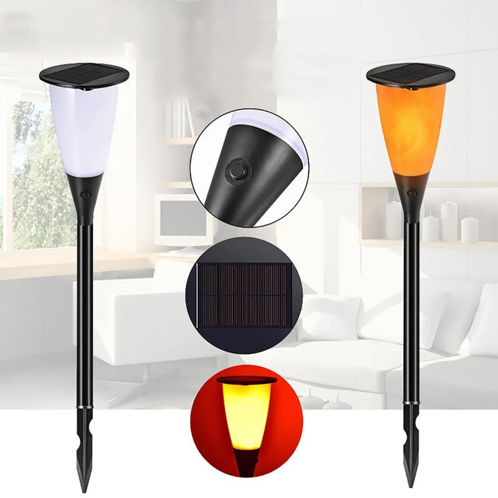 

2pcs LED Solar Light Flickering Flame Bulb Vintage Lamp Waterproof Courtyard Torch Light for Lawn Garden Beach Camping