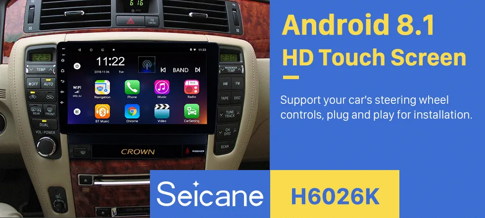 Seicane Android 8.1 GPS Navigation system Touch Screen radio 9 Inch for 2010- Toyota old crown Bluetooth PMS DVR headunit