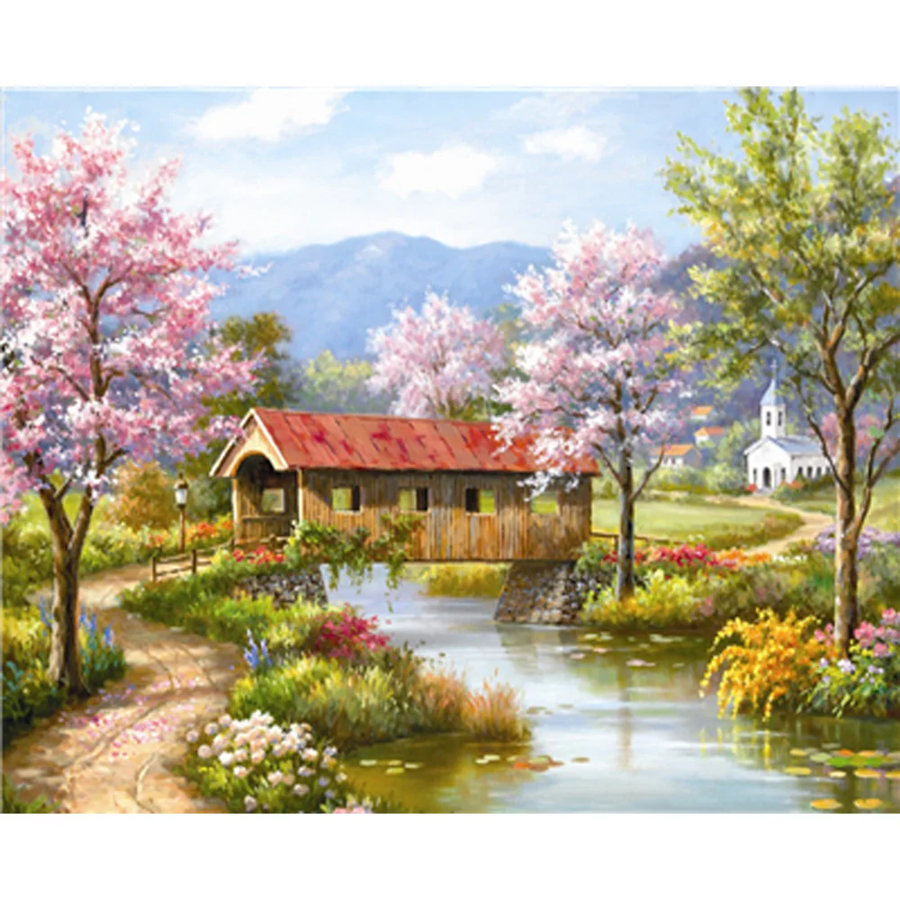 

5D DIY Diamond Embroidary Full Round Drill Mosaic Cross Stitch Beach Villa 3D Diamond Painting kit Sticker Home Decor TY171