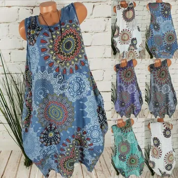 

summer dress 2019 women New Stylish sleeveless print large dresses casual ladies sundress 5xl womens dress big size beach mujer