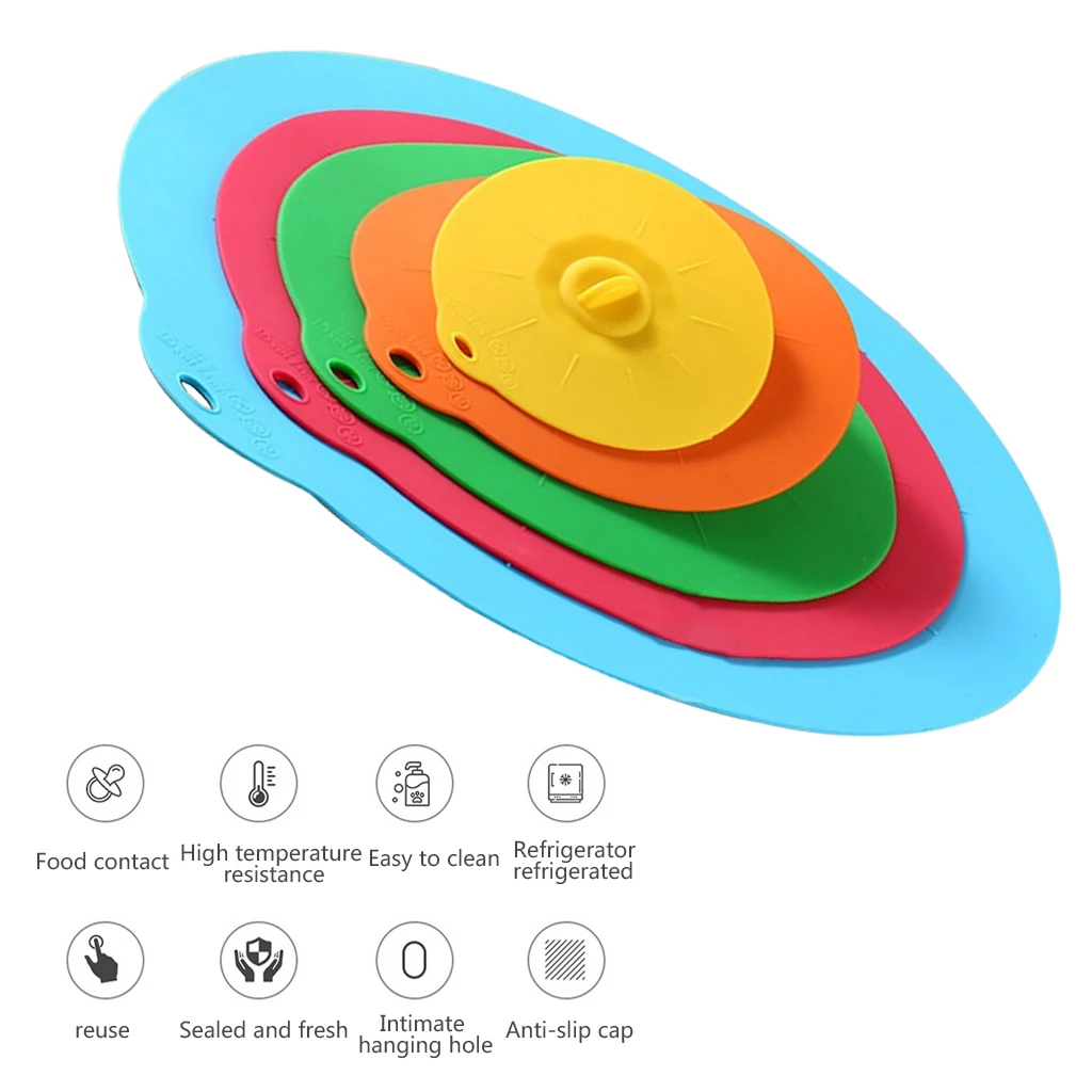 Set Of 5 Reusable Silicone Microwave Bowl Cover Cooking Pot Pan Lid