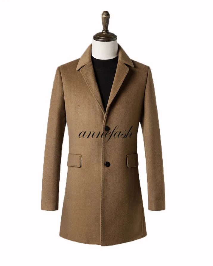 Сделанное на заказ мужское коричневое кашемировое пальто, приталенная Повседневная удлиненная куртка