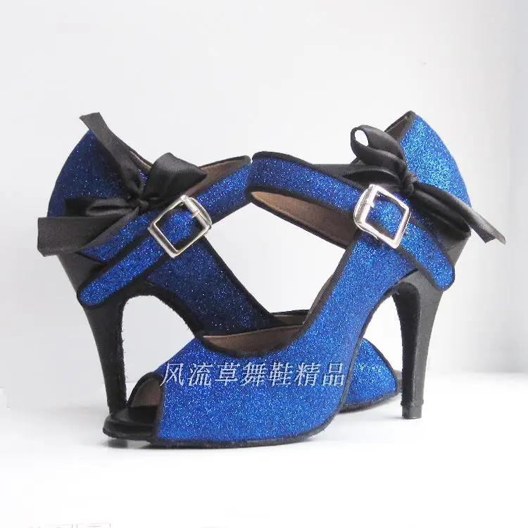 Бальные туфли Elisha синего цвета на высоком квадратном и тонком каблуке для латинских танцев для женщин