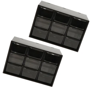 

2x Storage Cabinet 9 Grid 3 Layer Drawer Storage Box Sundries Organizer Black