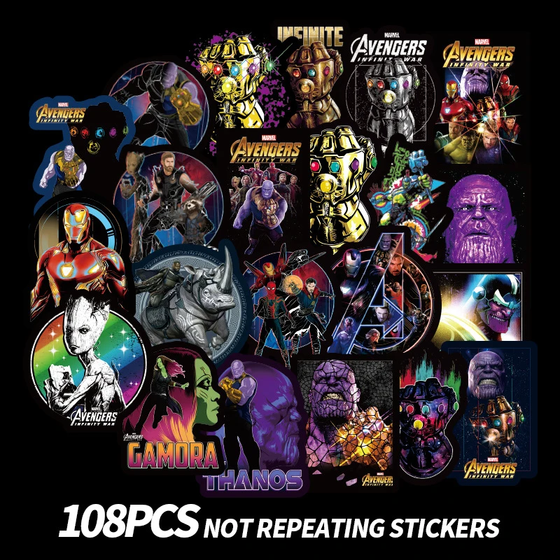 

108 Pcs/Set Cartoon MARVEL Stickers Super Hero DC For Luggage Car Laptop Notebook Decal Fridge Skateboard Batman Superman F2
