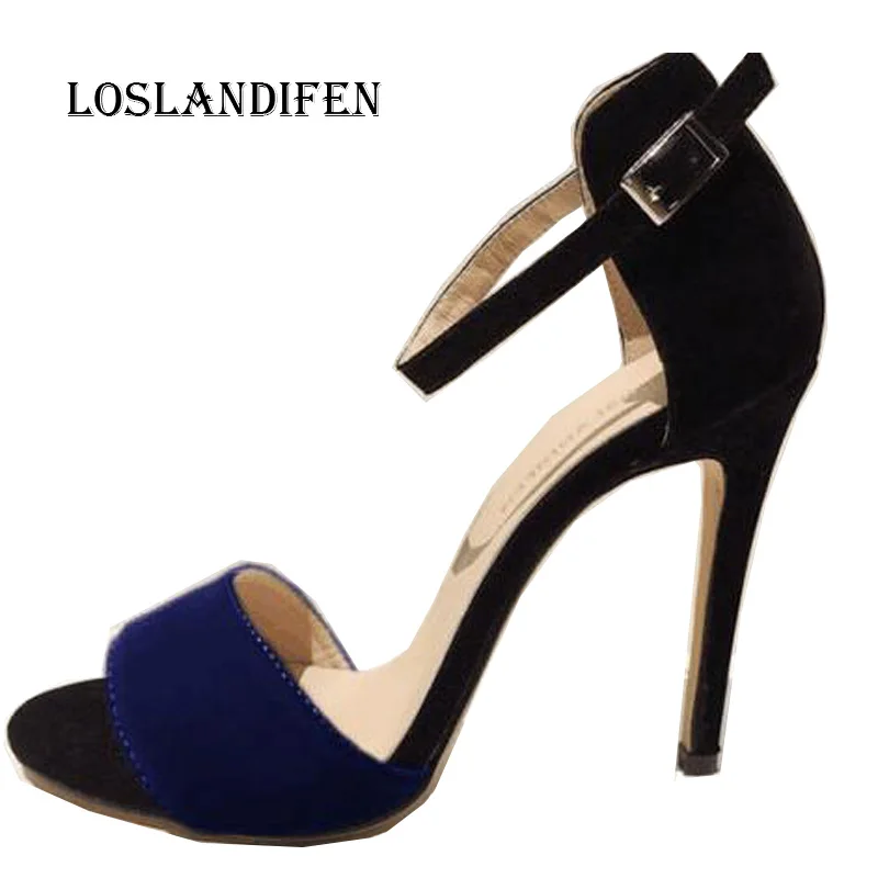 

Loslandifen Fashion Women Mixed Color Party High Heels Shoes Ladies Big Size 35-42 Suede Daily Evening Summer Sandals Shoes