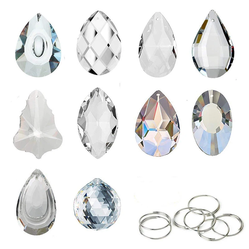

H&D Crystal Pendants-teardrop Chandelier Crystal Pendants Suncatcher Hanging Sector Crystal Rainbow Prisms set of 10