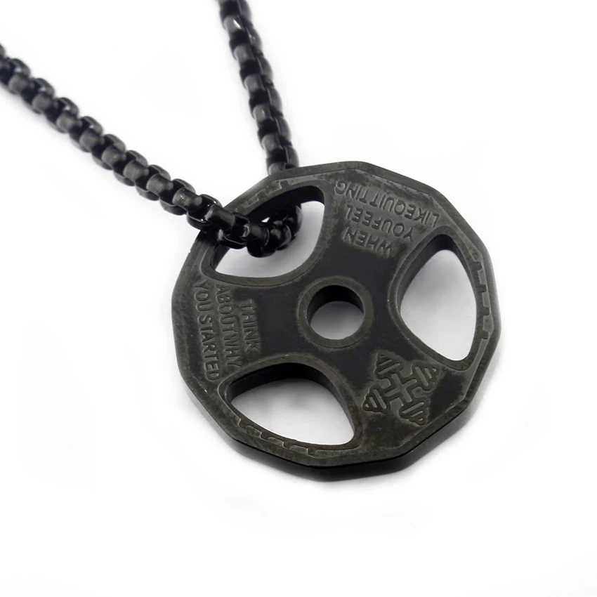 

DIANSHANGKAITUOZHE Titanium Stainles Steel Fitness Gym Necklace Weight Plate Barbell Weightlifting Bodybuilding Exercise Jewelry