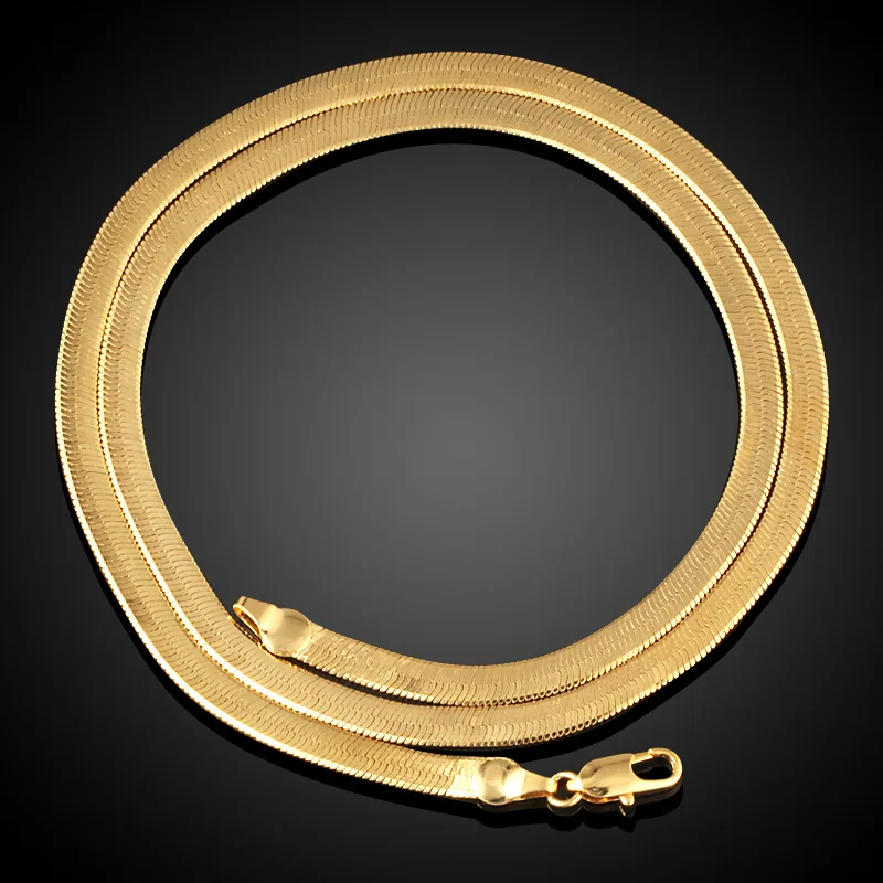 7 мм Классический стиль плоские змеиные кости ожерелье и браслет наборы для мужчин и женщин цепочка с плетением «елочка» позолоченное ювелирное изделие наборы