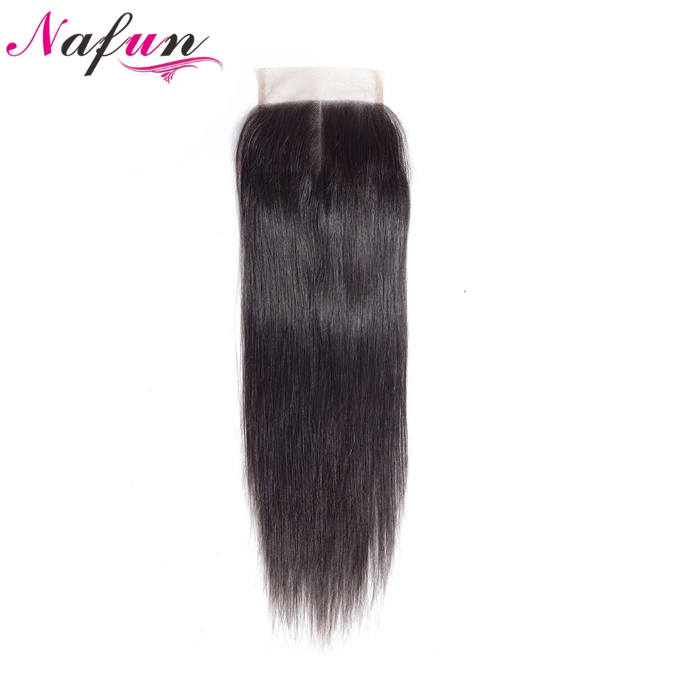 NAFUN Hair Straight Lace Closure Non Remy Human Hair Closure Middle/Free/Three Part Natural Color Malaysian Hair 8 To 20 Inches
