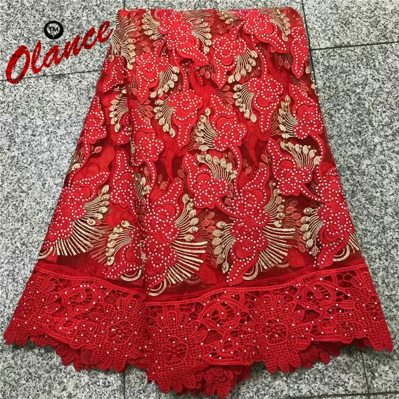 

Double Colors Wonderful Pattern with Stones and Golden Beads Net Lace Dress 2W34 Free Shipping Cheap Price Tulle Lace Fabric