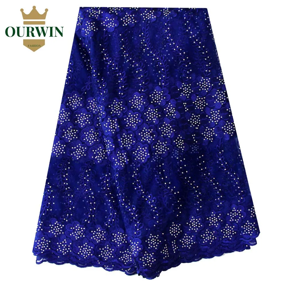 

Latest Royal Blue African Lace Fabric 2018 High Quality Lace Embroidery French Mesh With Stones Nigerian Lace Fabrics Material
