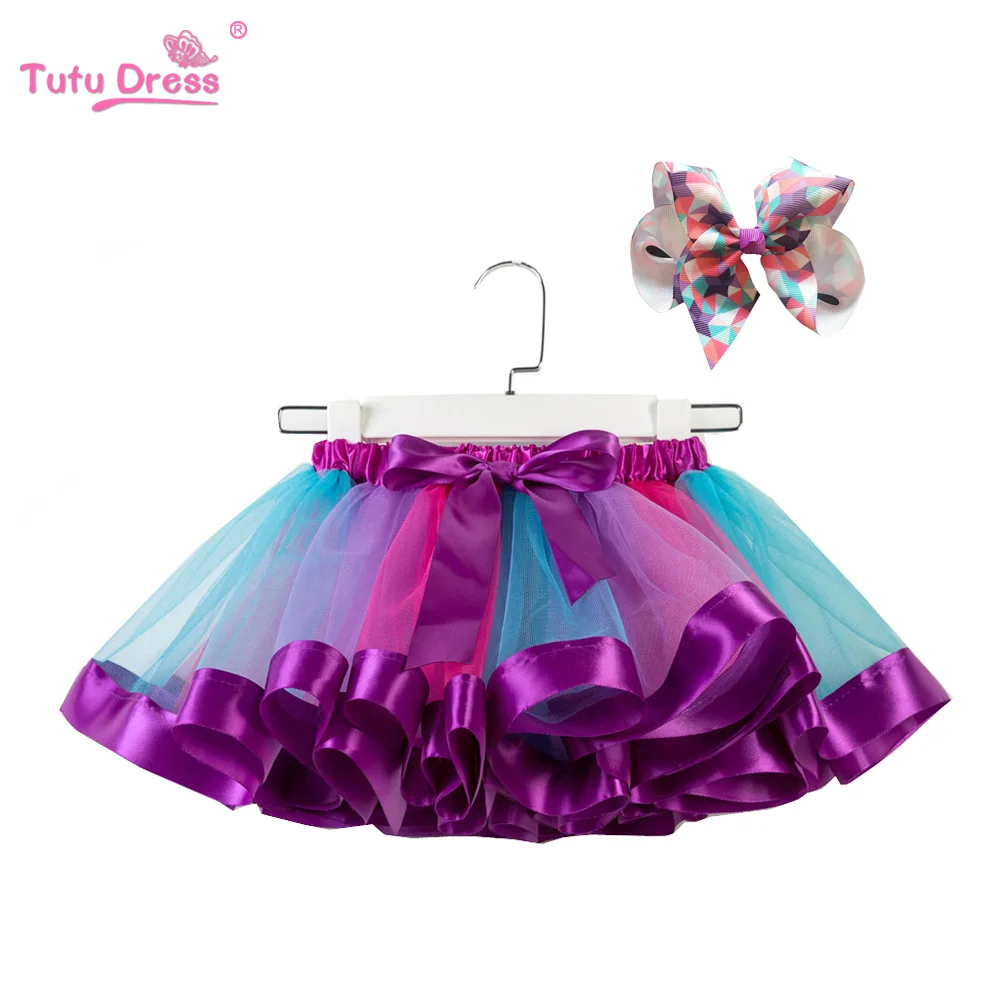 Girls Skirts Princess Tutu Skirt Rainbow Bow Headwear Party Dance Ballet Costume Toddler Kids Baby Girls Clothes Mini Pettiskirt