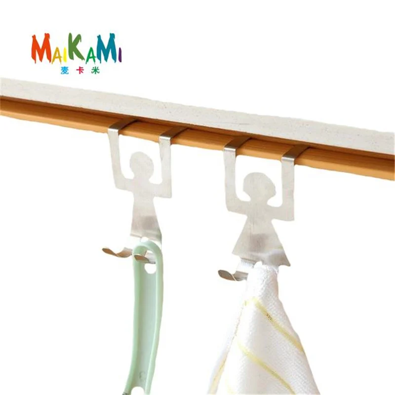MAIKAMI 2 قطعة/المجموعة الفولاذ المقاوم للصدأ عشاق على شكل خطاف البيت مطبخ وعاء عموم شماعات صندوق تخزين ملابس رف أداة