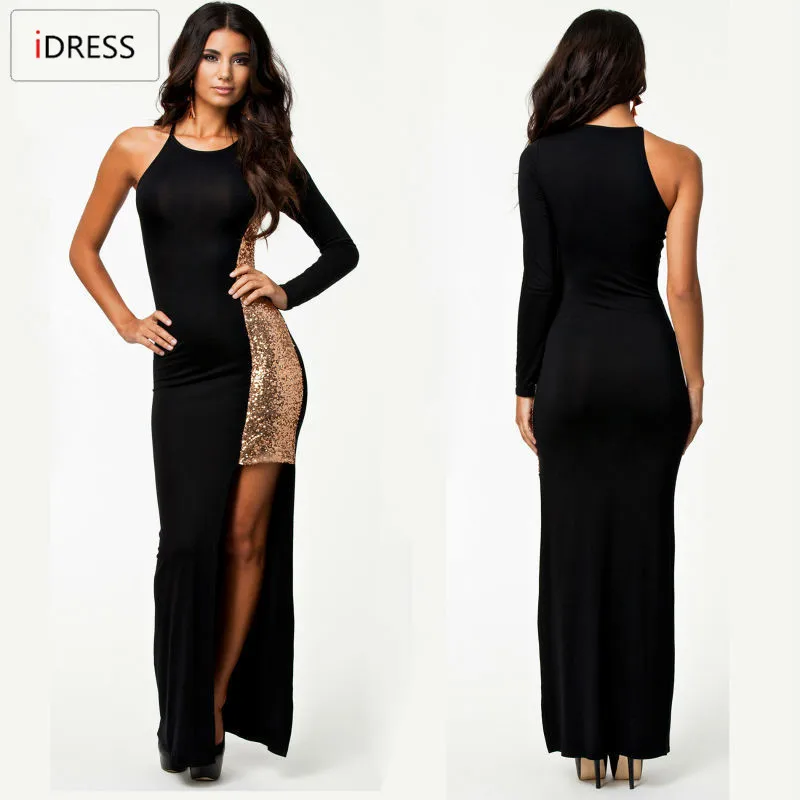 2015-Women-Fashion-Party-Dresses-Black-Sequin-Insert-One-Shoulder-Split-Novelty-Dresses-Elegant-Club-Girl