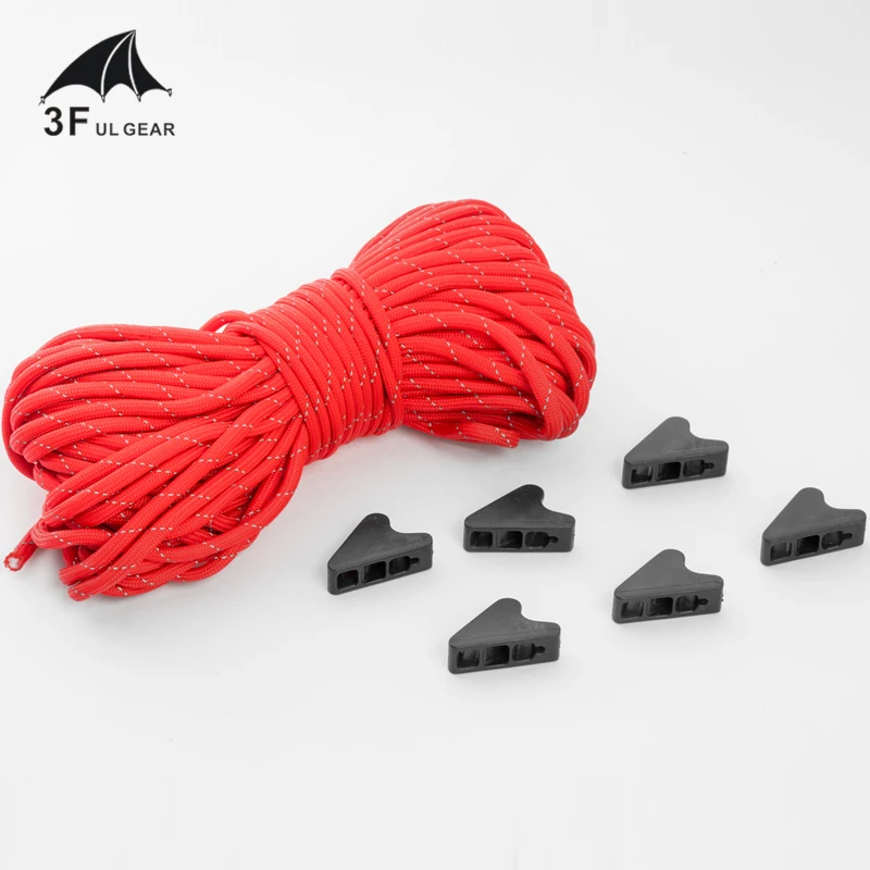 

3F UL Gear 20m-length 4mm/2mm-diameter Tent Reflective Ropes with 6 Stop Buttons