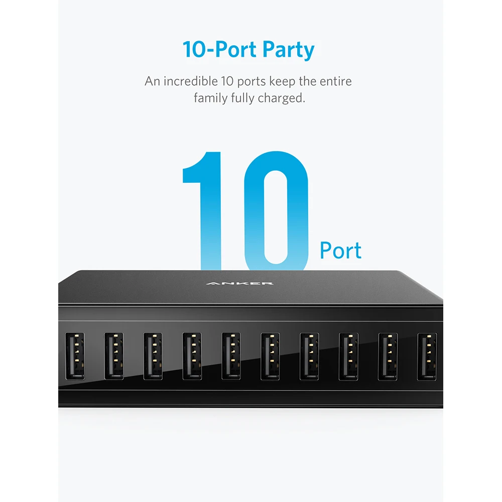 Anker 60W 10-Port USB Wall Charger PowerPort10 for
