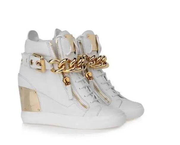 

Hot Fashion Women Height Increasing Brand Shoes Lace-Up High Top Women Sneakers Metal Chain Casual Shoes Zapatos Mujer Size 43
