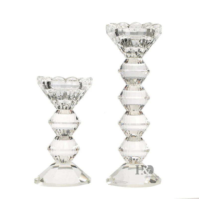 2016 New Engraved Crystal Clear Candle Pillar Holder Sets House