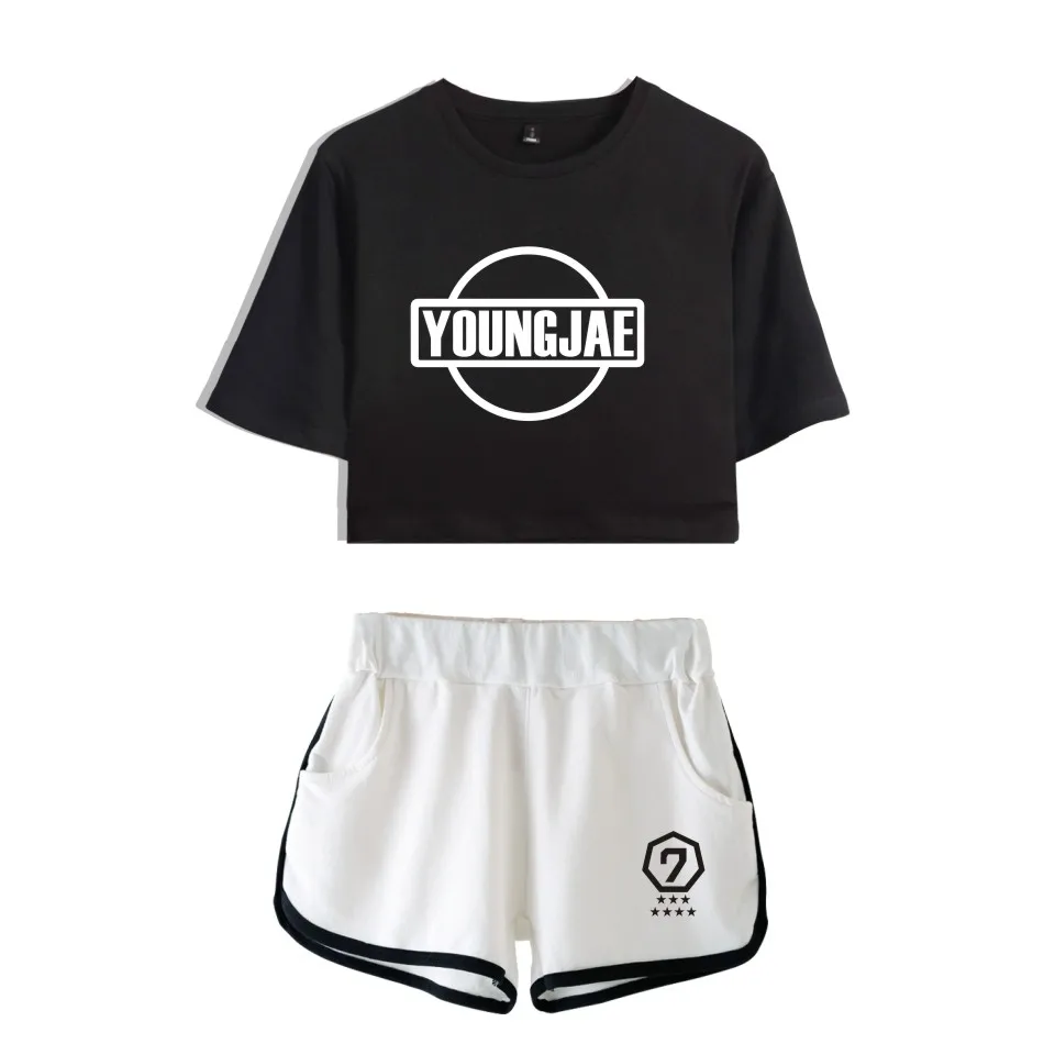 GOT7 Two Piece Set Summer Sexy Cotton Printed T Shirt Album Woman Suit Shorts Crop Got7 Fashion Tops Pants | Женская одежда