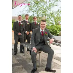 Linyixun курение серый фрак Для мужчин Свадебный костюм 2018 Slim Fit 3 предмета жениха Для мужчин S смокинг женихов Для мужчин Костюмы