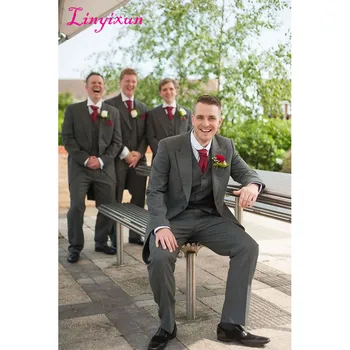 

Linyixun Smoking Grey Tailcoat Men Wedding Suit 2018 Slim Fit 3 Piece groom mens Tuxedo Groomsmen Suits Custom Prom Blazer Terno