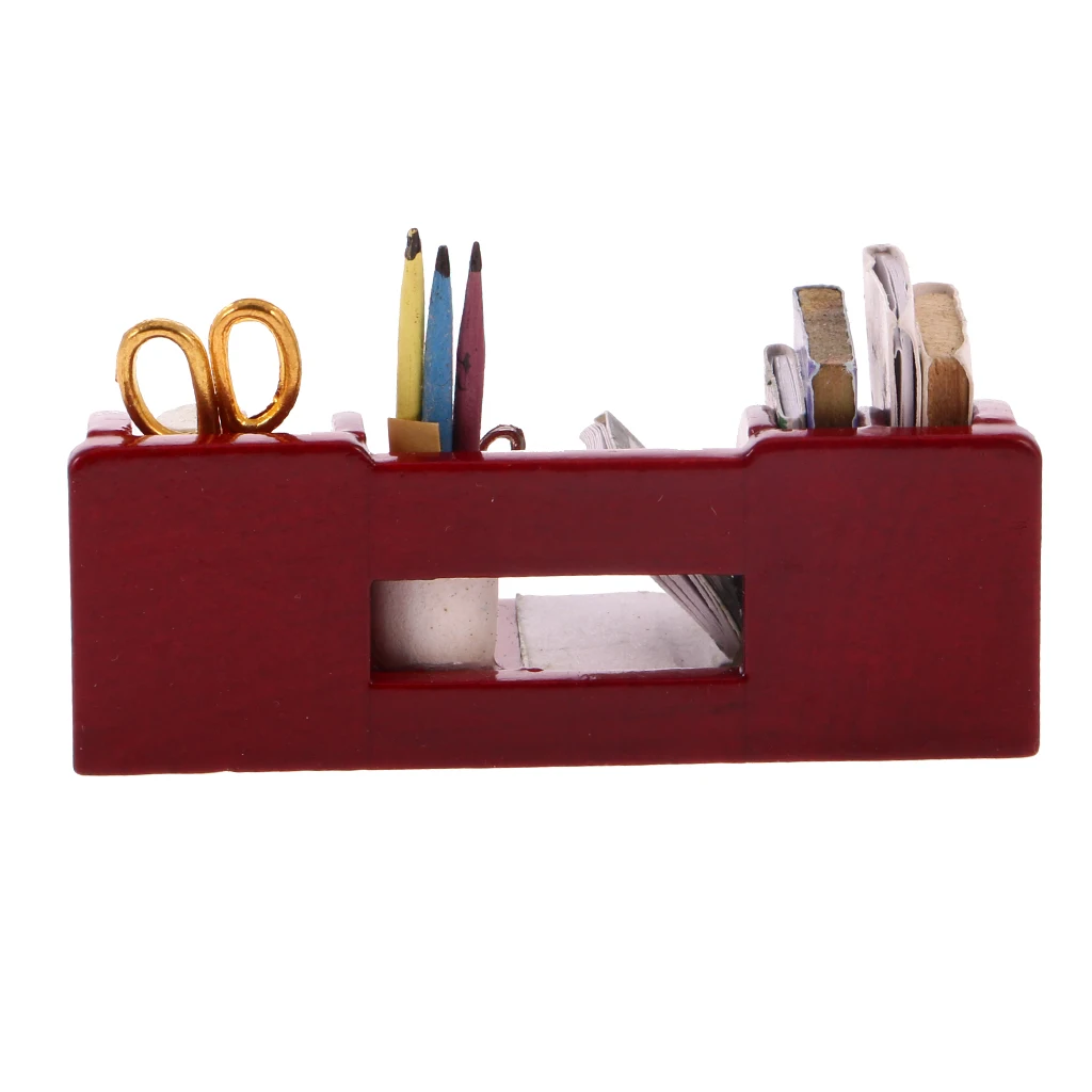 1/12 Dollhouse Miniature Furniture Book Shelf Study Table Storage Wood Color Doll House Accessory for Kids Toys Birthday Gift
