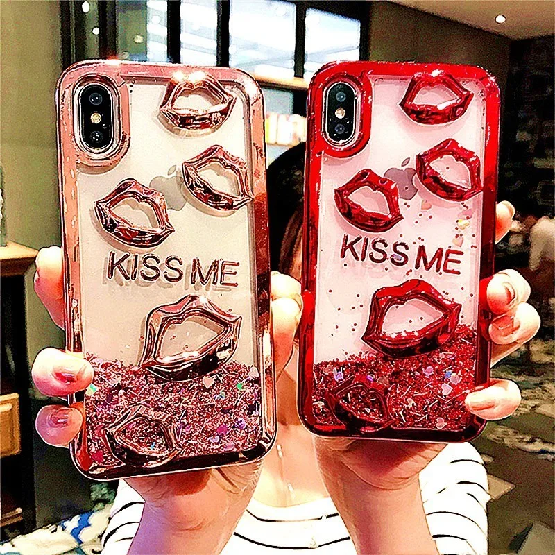 Dynamic Quicksand чехол для iPhone XR 6 7 8 Plus XS Max X покрытие губ Мягкий силиконовый жидкий