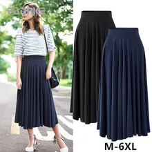 Женская летняя юбка размера плюс, новинка, свободная Однотонная юбка большого размера, длинная Плиссированная юбка с высокой талией, 3XL 4XL 5XL