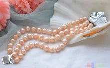 

Lovely 3ROW 8mm pink round FRESHWATER CULTURED pearl BRACELET 7.5-8"Girl Woman MEN Quartz jewelry 2 pcs Lustrous 14k Gold Plated