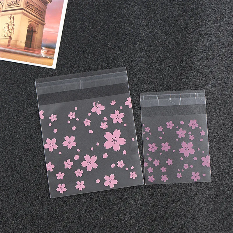 

100PCS/Pack Frosted Translucent Pink Cherry OPP Self-adhesive Bags Bakery Food Packaging Pouch Cookies Snacks Candy Biscuit Bags