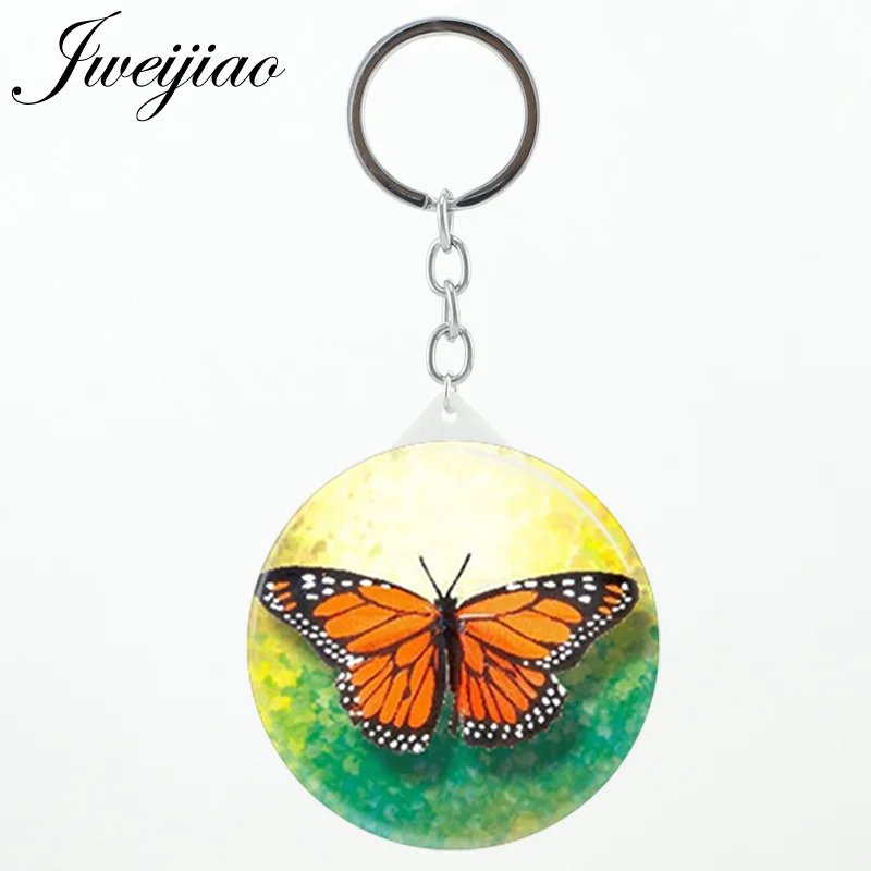 JWEIJIAO Vintage Blue Butterfly espejo de maquillaje keychains Mirrors Insect Picture Round Makeup mirrors Gifts for Women b137 | Красота и