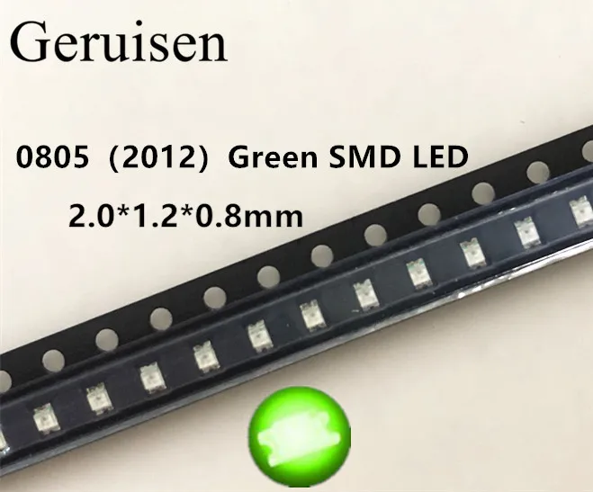 

100pcs Ultra Bright 0805 SMD LED Green new lighte 560-575NM 70-200MCD I(mA):20ma