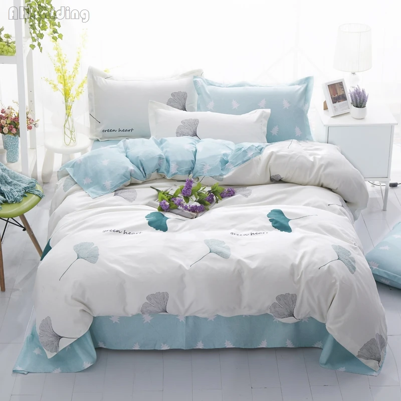 

Simple Ginkgo Biloba Printed Bedding Set Cotton Bed Linen 3/4pcs Bedclothes Include Duvet Cover Flat Sheet Pillowcase Queen King
