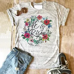 2019 для женщин S Пасхальная рубашка he is risen футболка весна Футболки медведь обувь для девочек фермы одежда с принтом роз